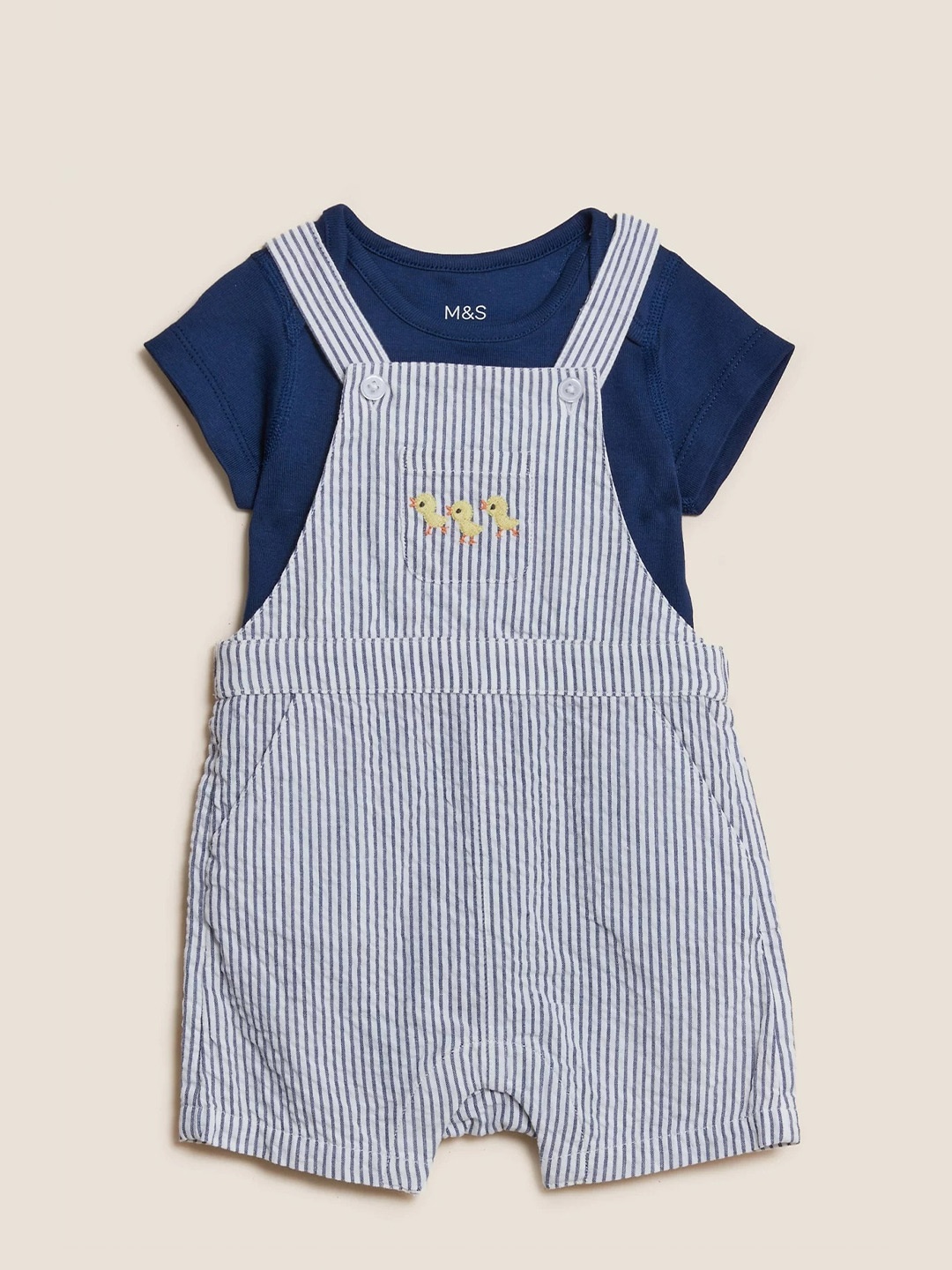 

Marks & Spencer Boys Blue & White Pure Cotton Printed T-shirt with Shorts