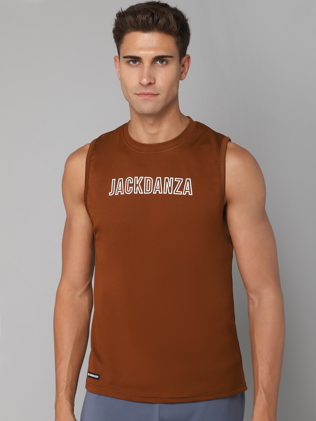 

JACKDANZA Men Orange Printed Tank Vest