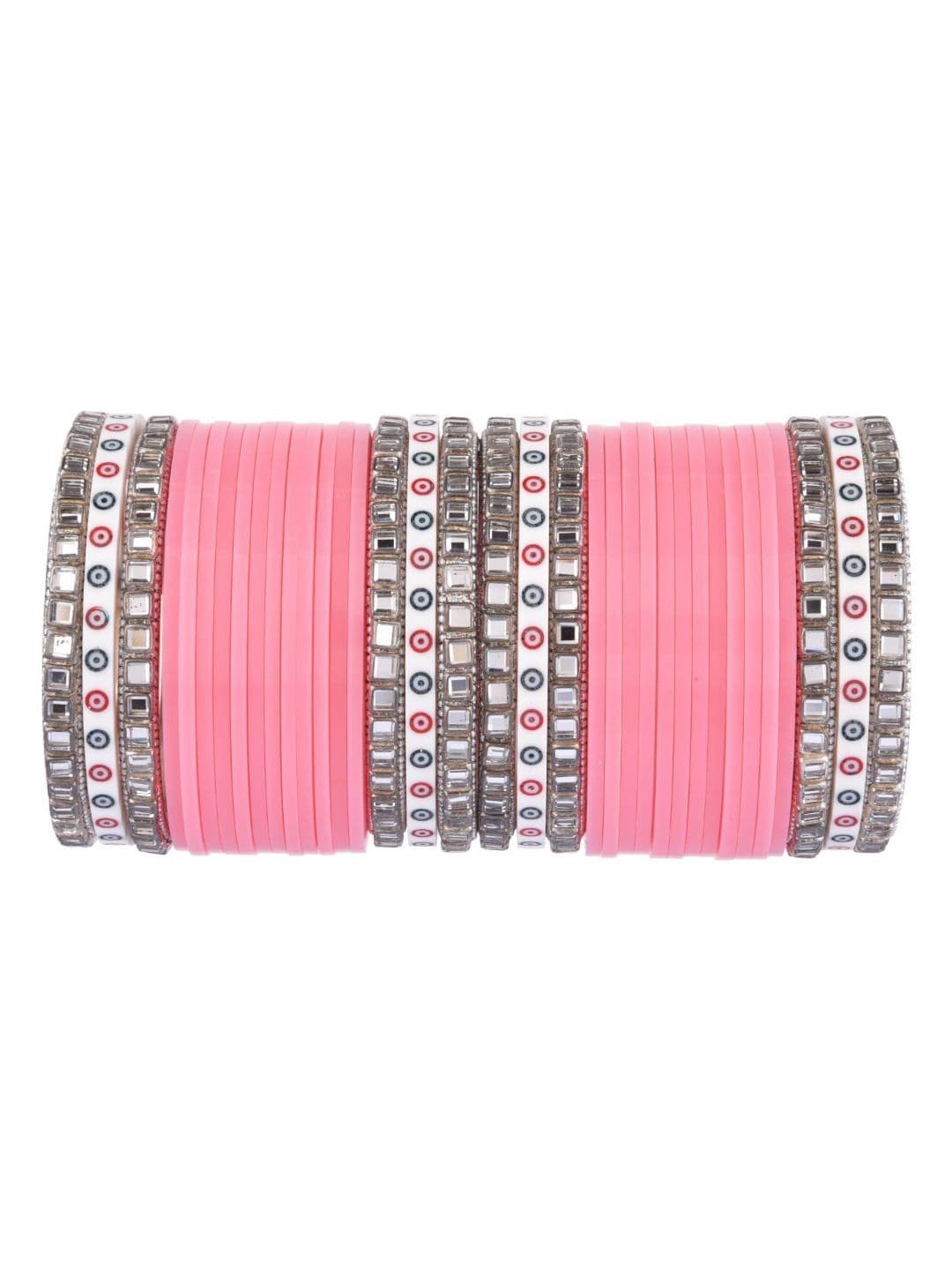 

Efulgenz Pink 36 Pcs Crystal Studded Bangles Set, White