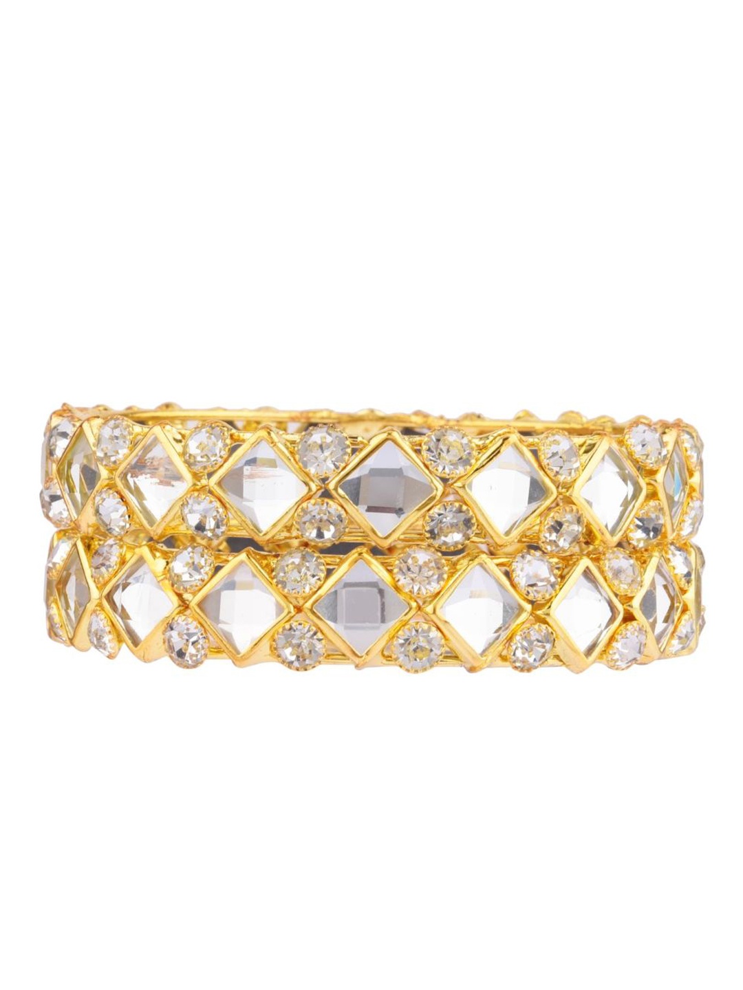 

Efulgenz Set Of 2 White & Gold-Plated CZ-Studded Bangles