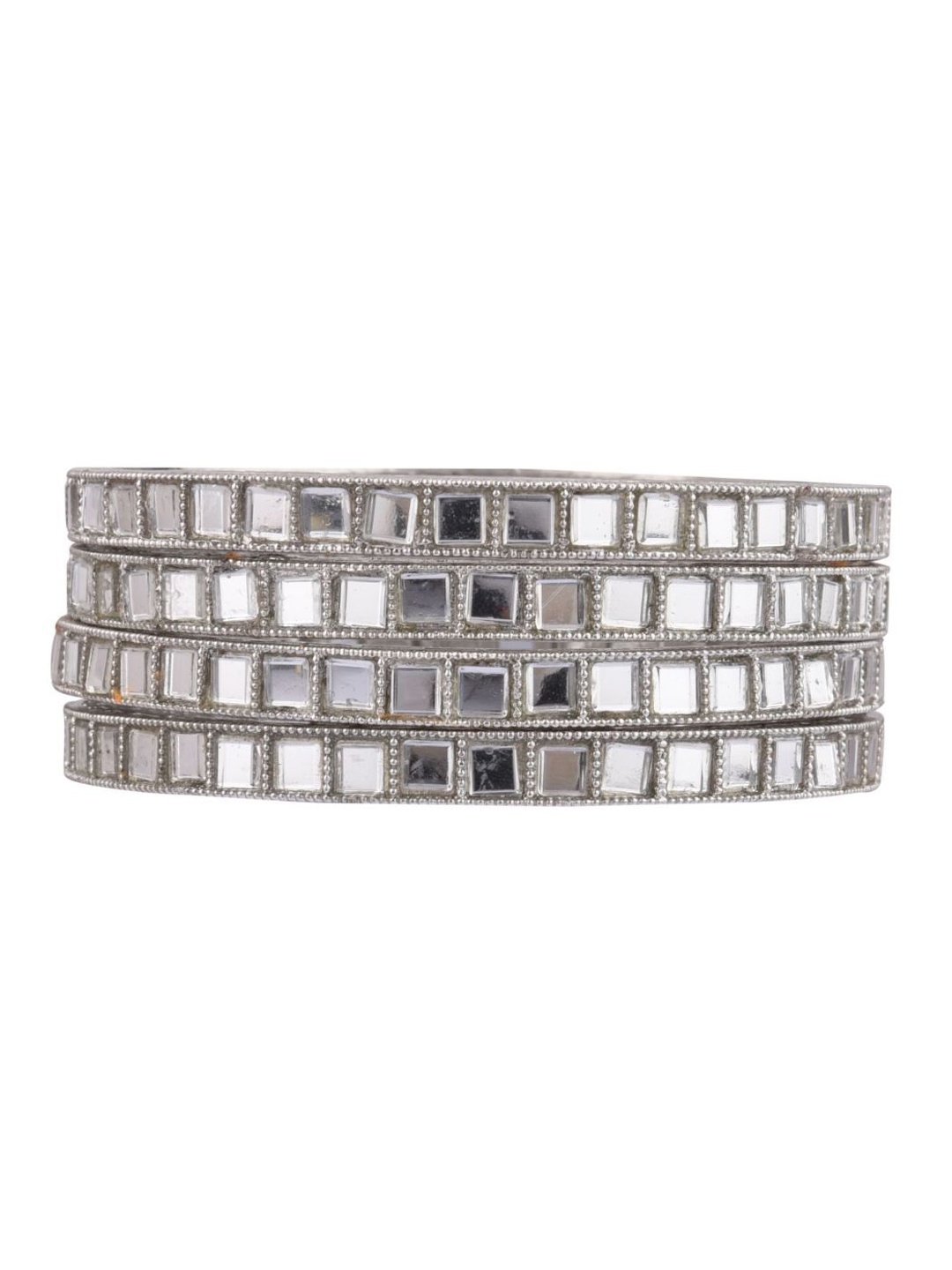 

Efulgenz Set Of 4 White & Rhodium-Plated CZ-Studded Bangles