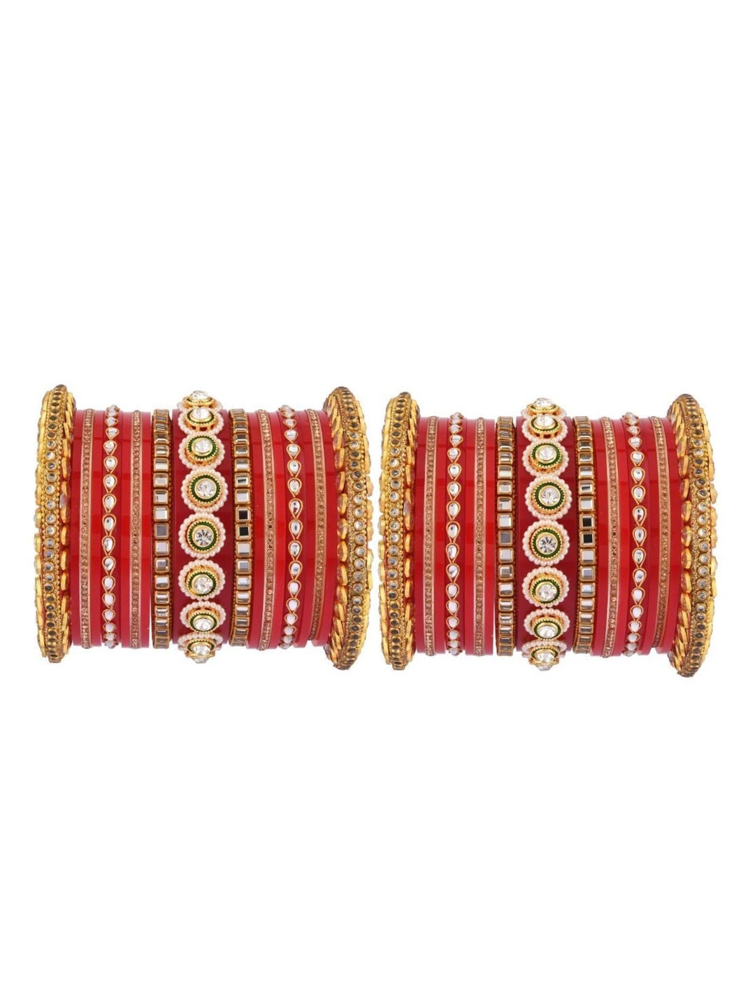 

Efulgenz Set Of 19 Magenta & Gold-Plated Crystal Studded Bangles
