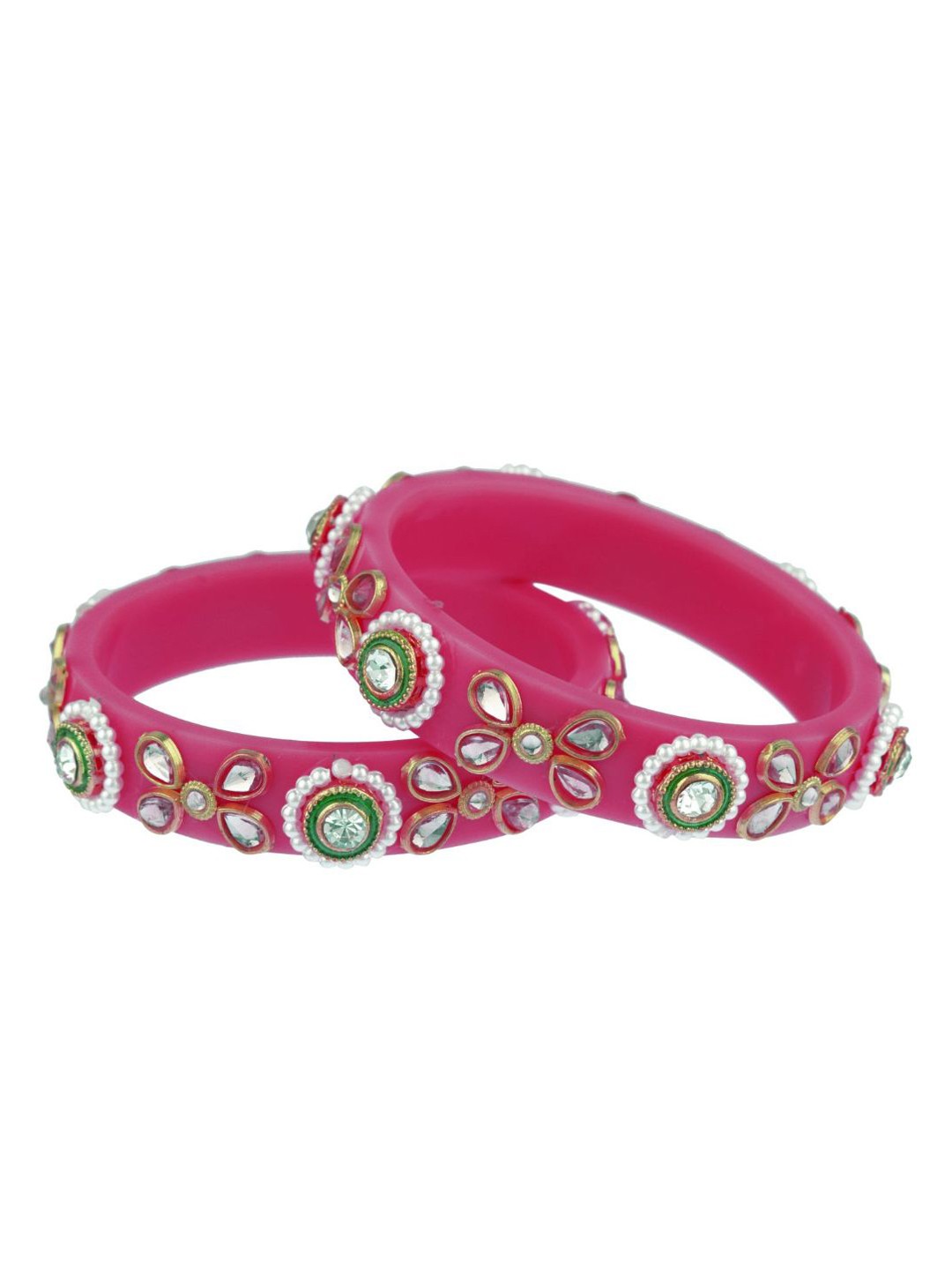 

Efulgenz Set Of 2 Magenta & Gold-Plated Crystal Studded Bangles