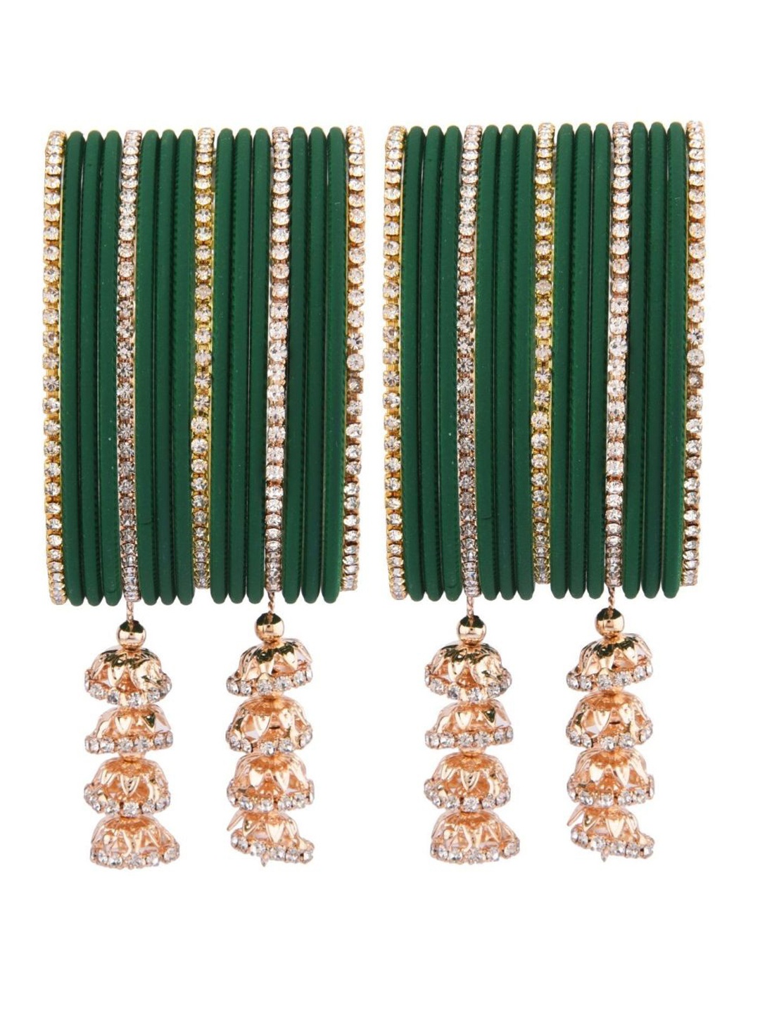 

Efulgenz Classic Fashion 34-Pcs Green & Gold-Plated Bangle Set