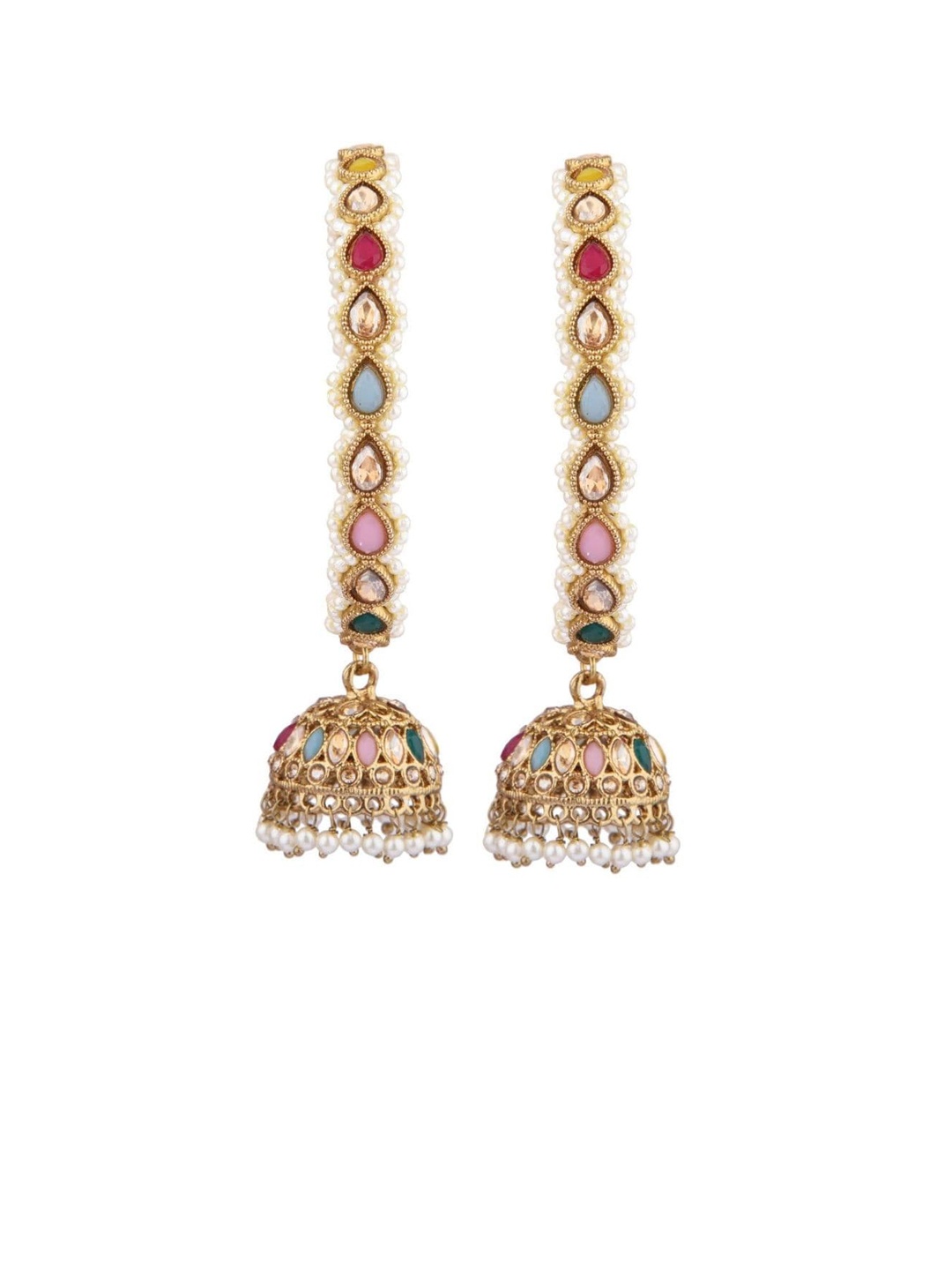 

Efulgenz Set of 2 Green & Red Gold-Plated Oxidised Jhumki Tassel Bangle Set