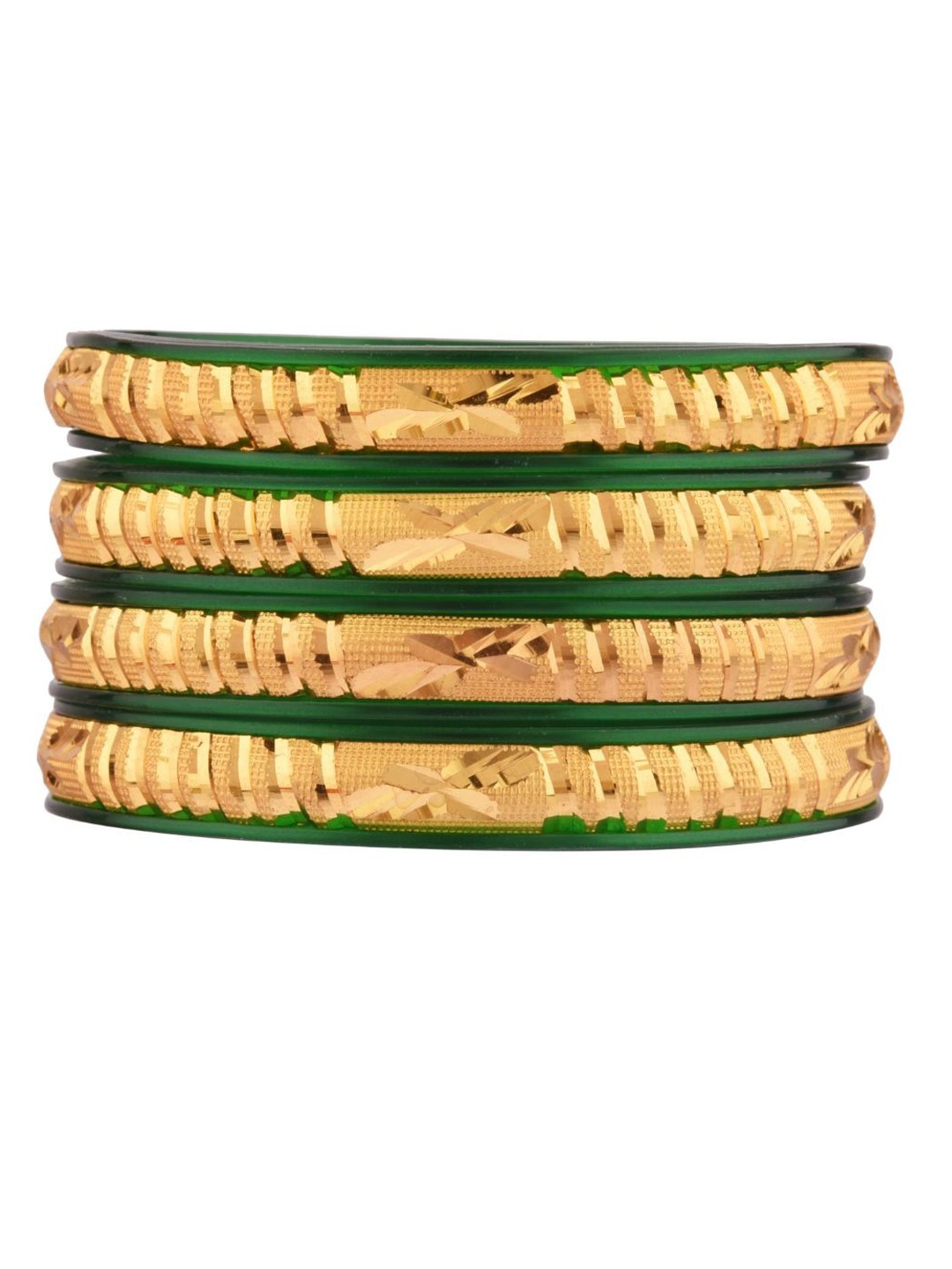 

Efulgenz Set Of 4 Green & Gold-Plated Textured Bangles