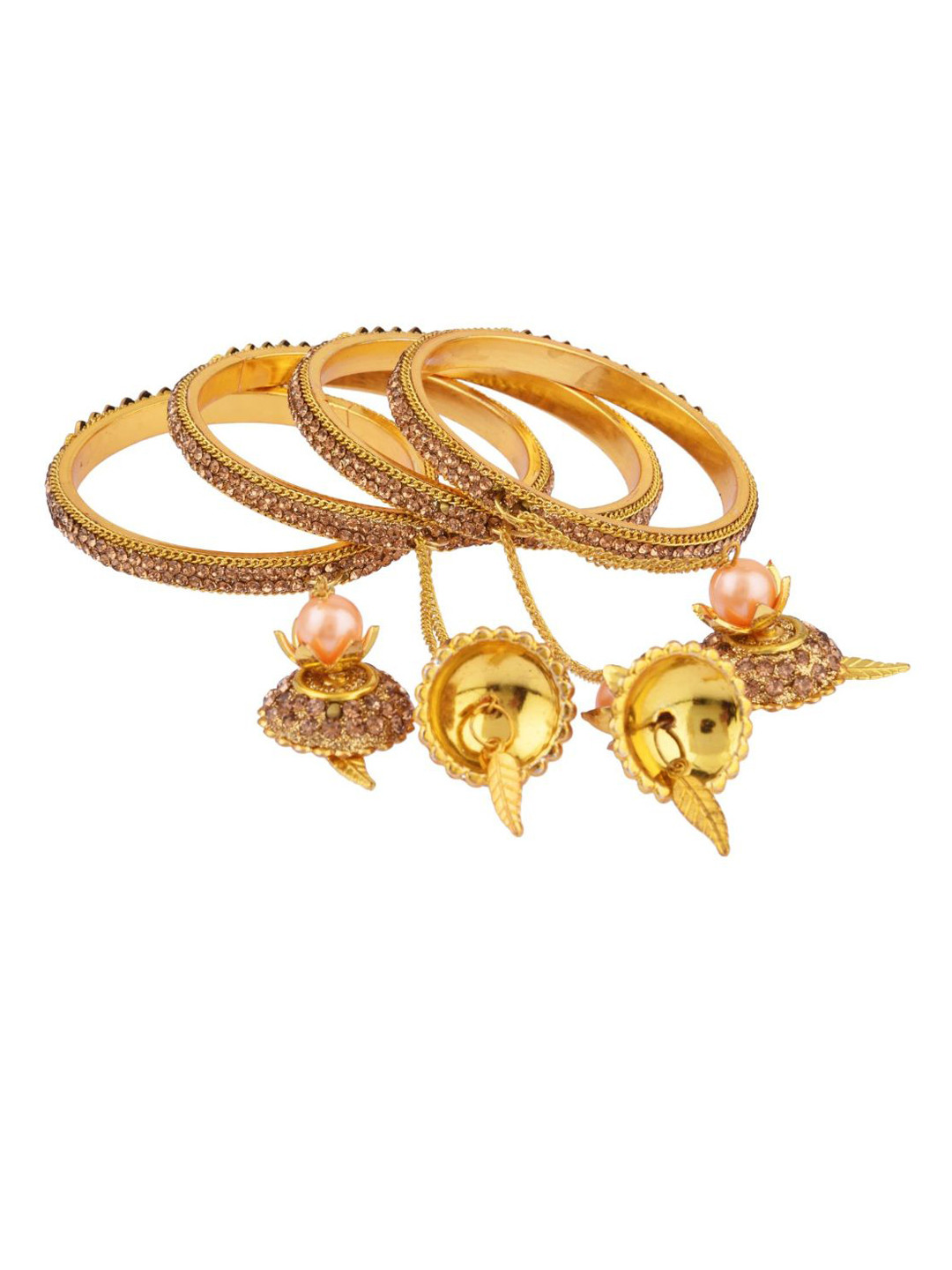 

Efulgenz Antique Designer Set of 4 Gold-Plated Crystal Tassel Bangle Set