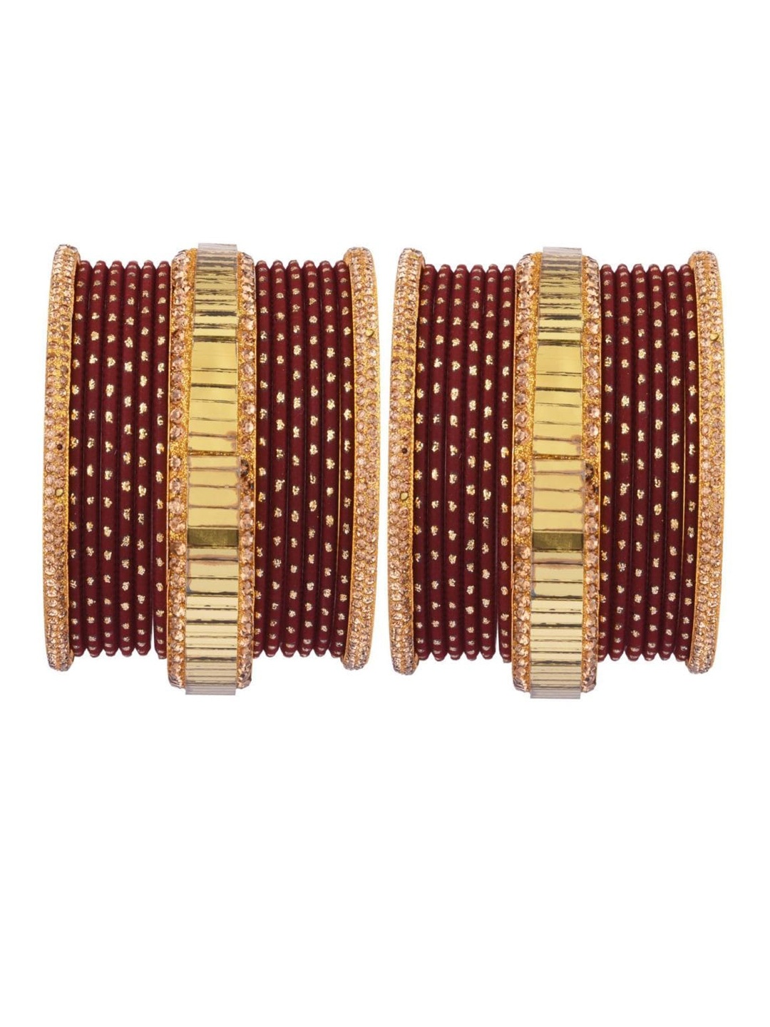 

Efulgenz Set Of 15 Gold-Plated & Brown Crystal Studded Bangles