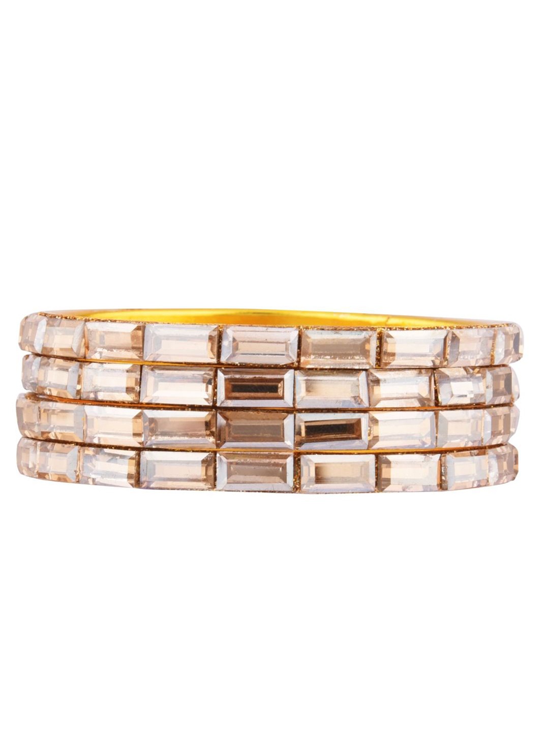 

Efulgenz Classic Fashion Set Of 4 Gold-Plated Brown Crystal-Studded Bangles