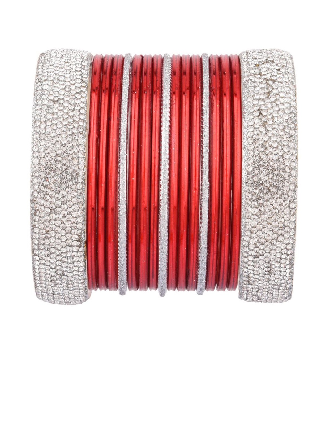 

Efulgenz Set Of 17 Red Rhodium-Plated Crystal Studded Bangles