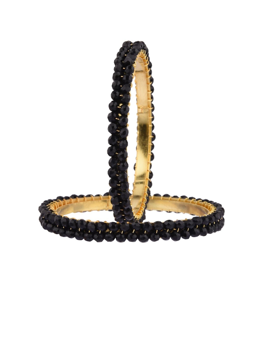 

Efulgenz Antique Designer Set Of 2 Gold-Plated Black Crystal-Studded Bangles