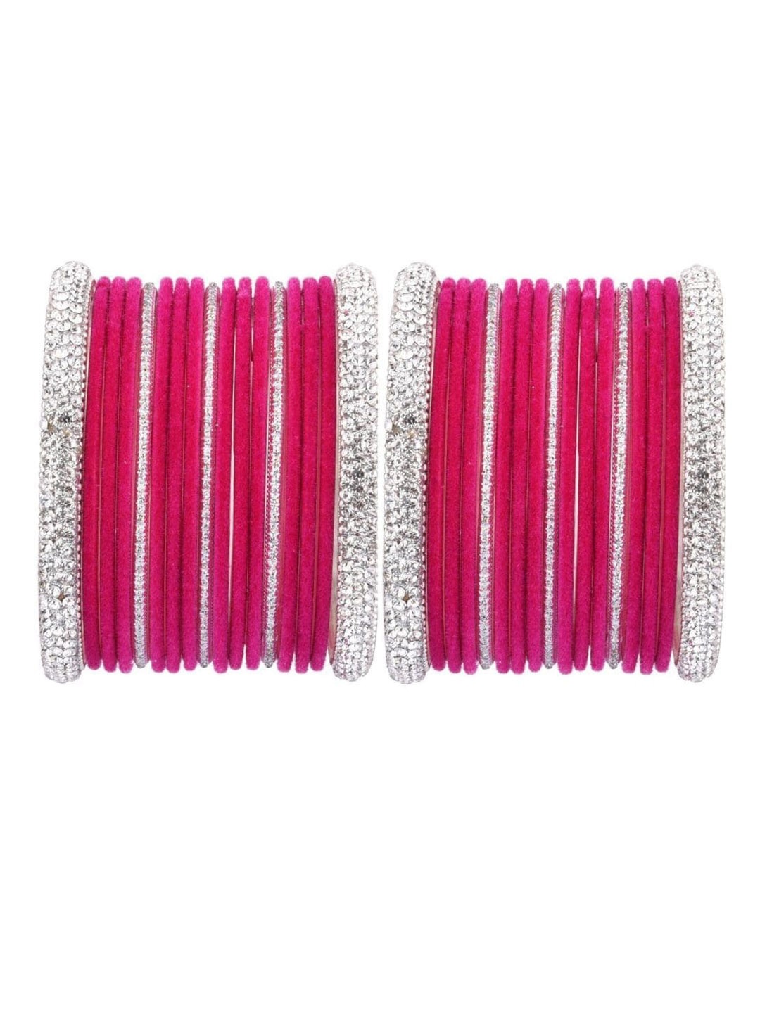 

Efulgenz Classic Fashion 34-Pcs Silver-Toned & Magenta Rhodium-Plated Crystal Bangle Set