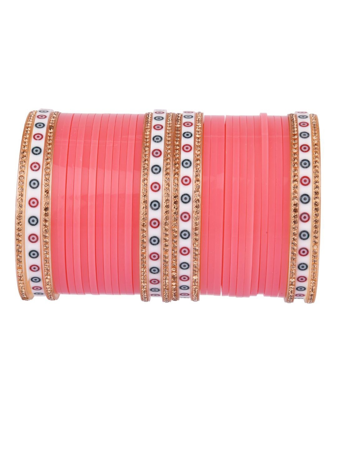 

Efulgenz Set Of 36 Brown & Pink Gold-Plated Crystal Beaded Bangle