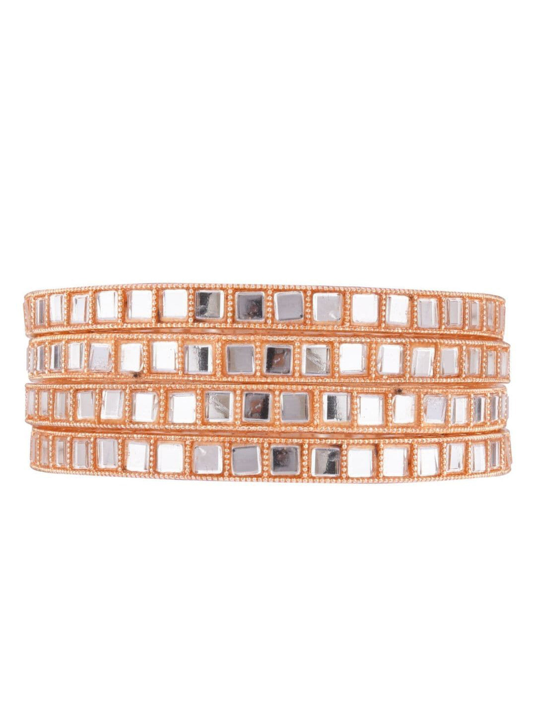 

Efulgenz Set Of 4 Gold-Plated White CZ-Studded Bangles