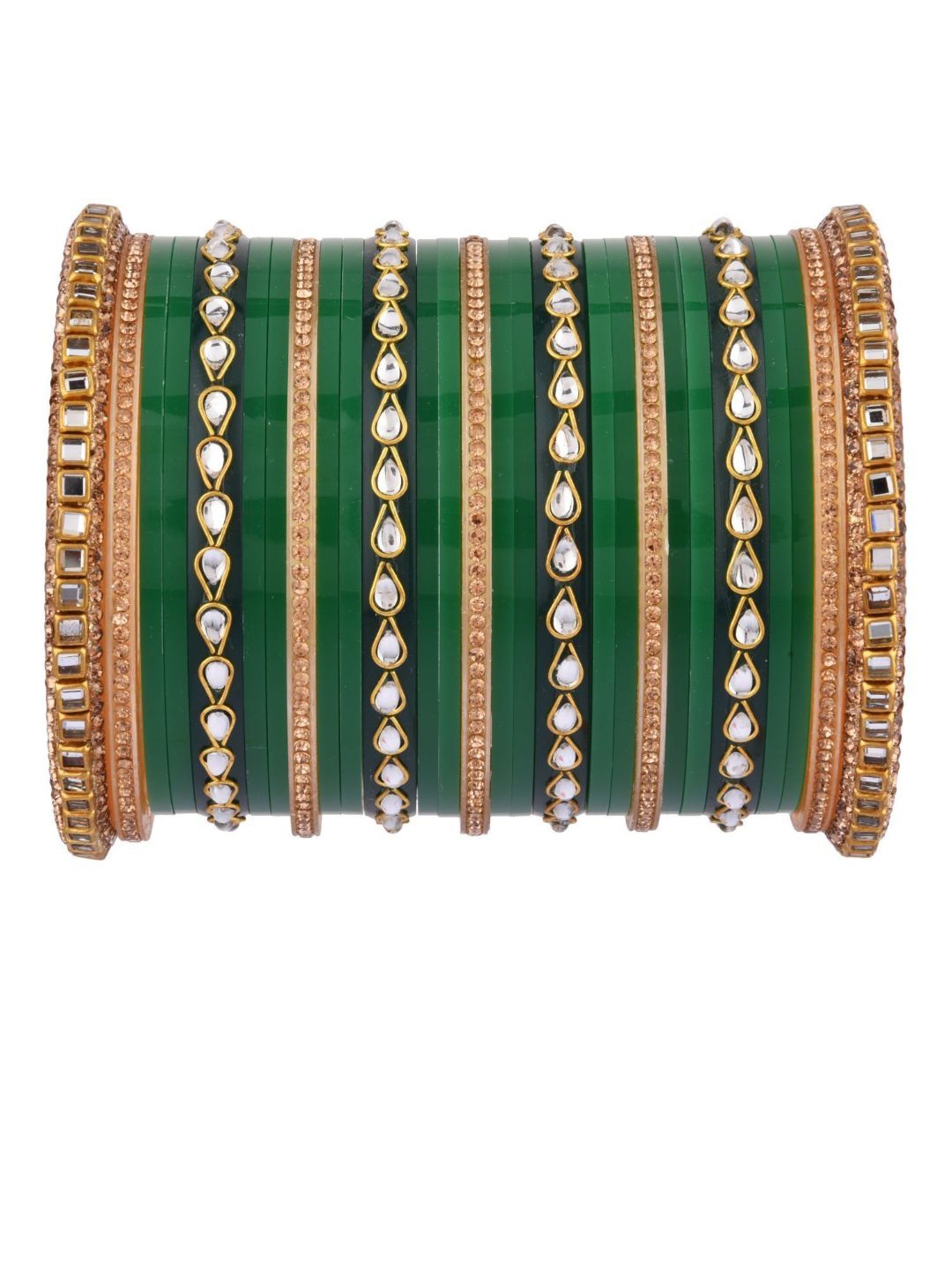 

Efulgenz Antique Designer 27-Pcs Gold-Plated Green Crystal Bangle Set