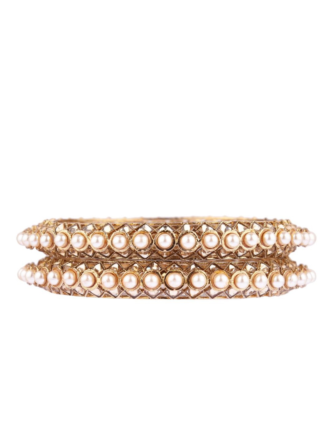 

Efulgenz White Set Of 2 Gold-Plated Crystals Studded & Beaded Bangles