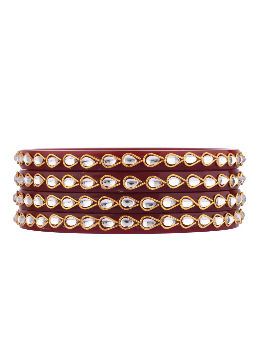 

Efulgenz Antique Designer Set Of 4 Gold-Plated White Kundan Studded Bangle, Red