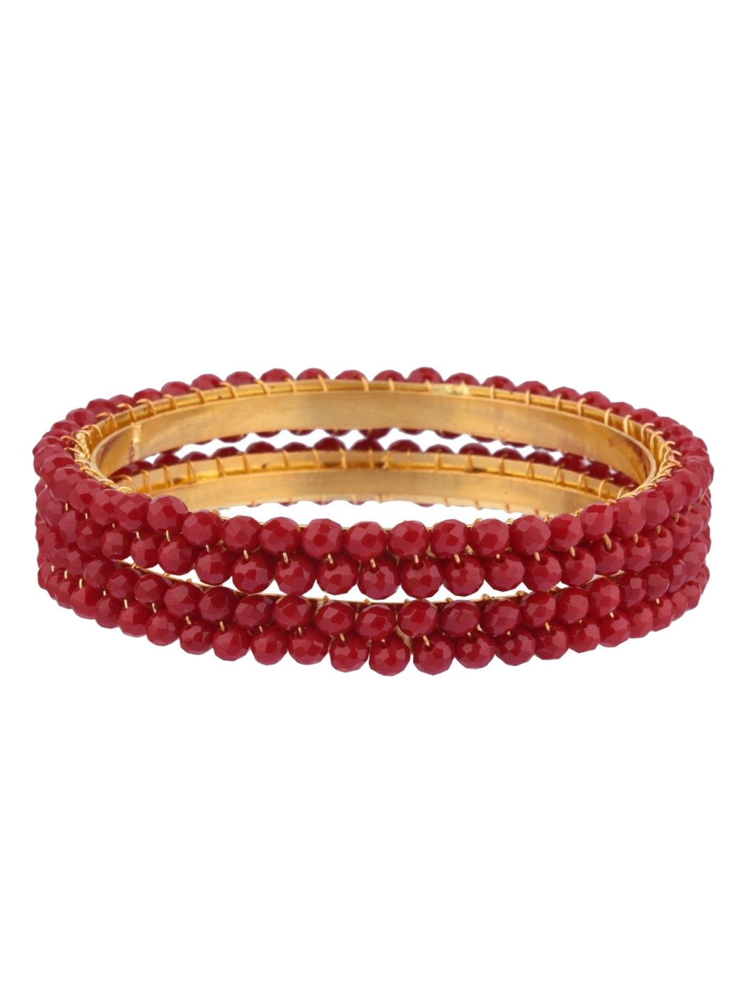 

Efulgenz Set Of 4 Gold-Plated Red Beaded Bangles