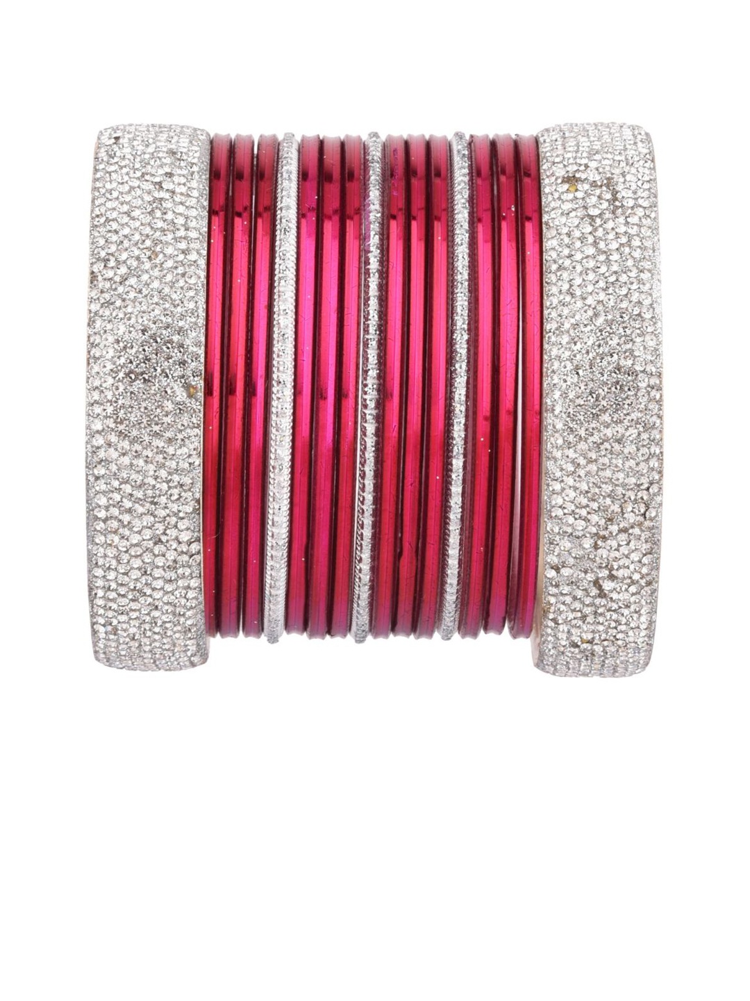 

Efulgenz 17-Pcs Rhodium-Plated & Pink Bangle Set, Silver