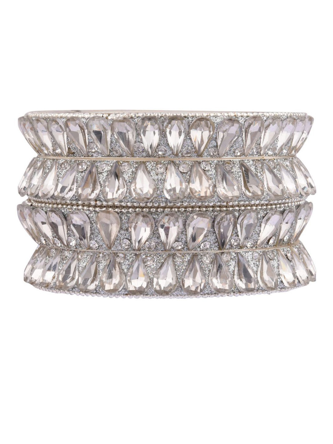 

Efulgenz Set Of 4 White Crystals Studded Silver-Plated Bangles