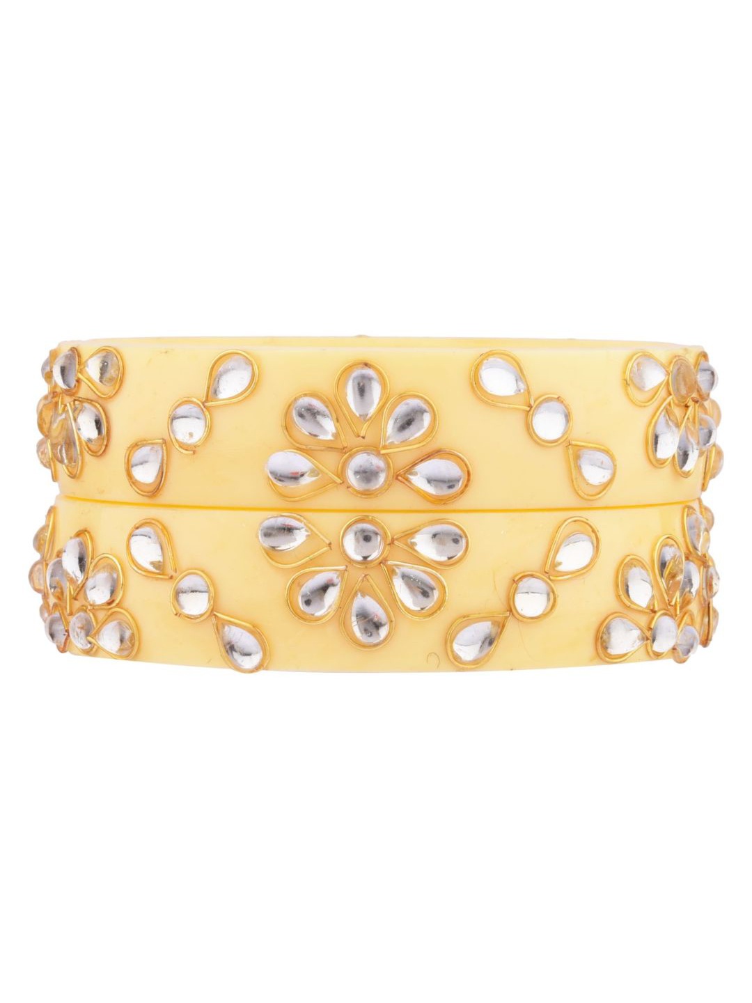 

Efulgenz Set of 2 Off-White CZ Crystal Studded Gold-Plated Acrylic Bangles