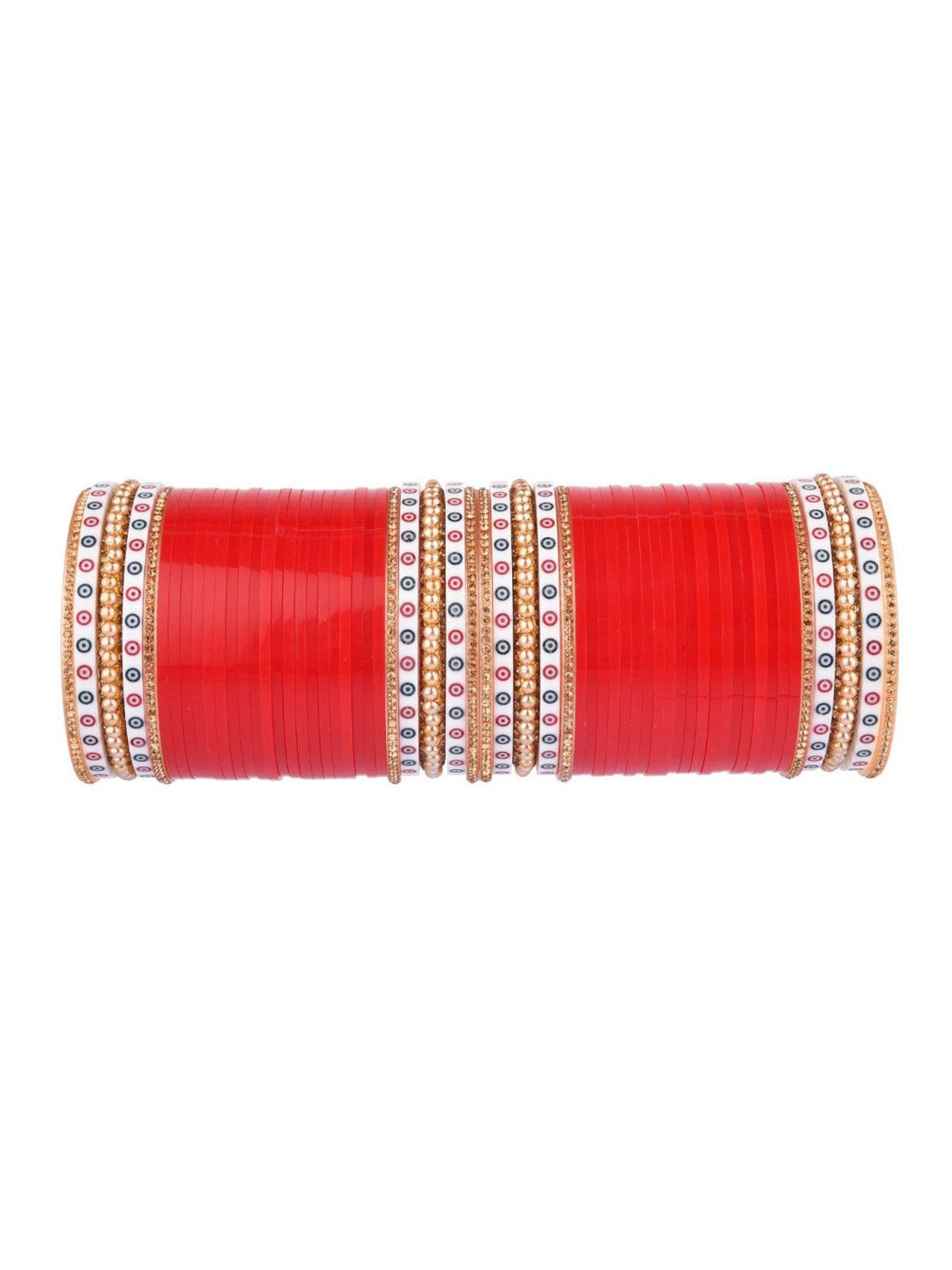 

Efulgenz 30-Pcs White Enamelled & Crystals beaded Red Gold-Plated Bangle Set