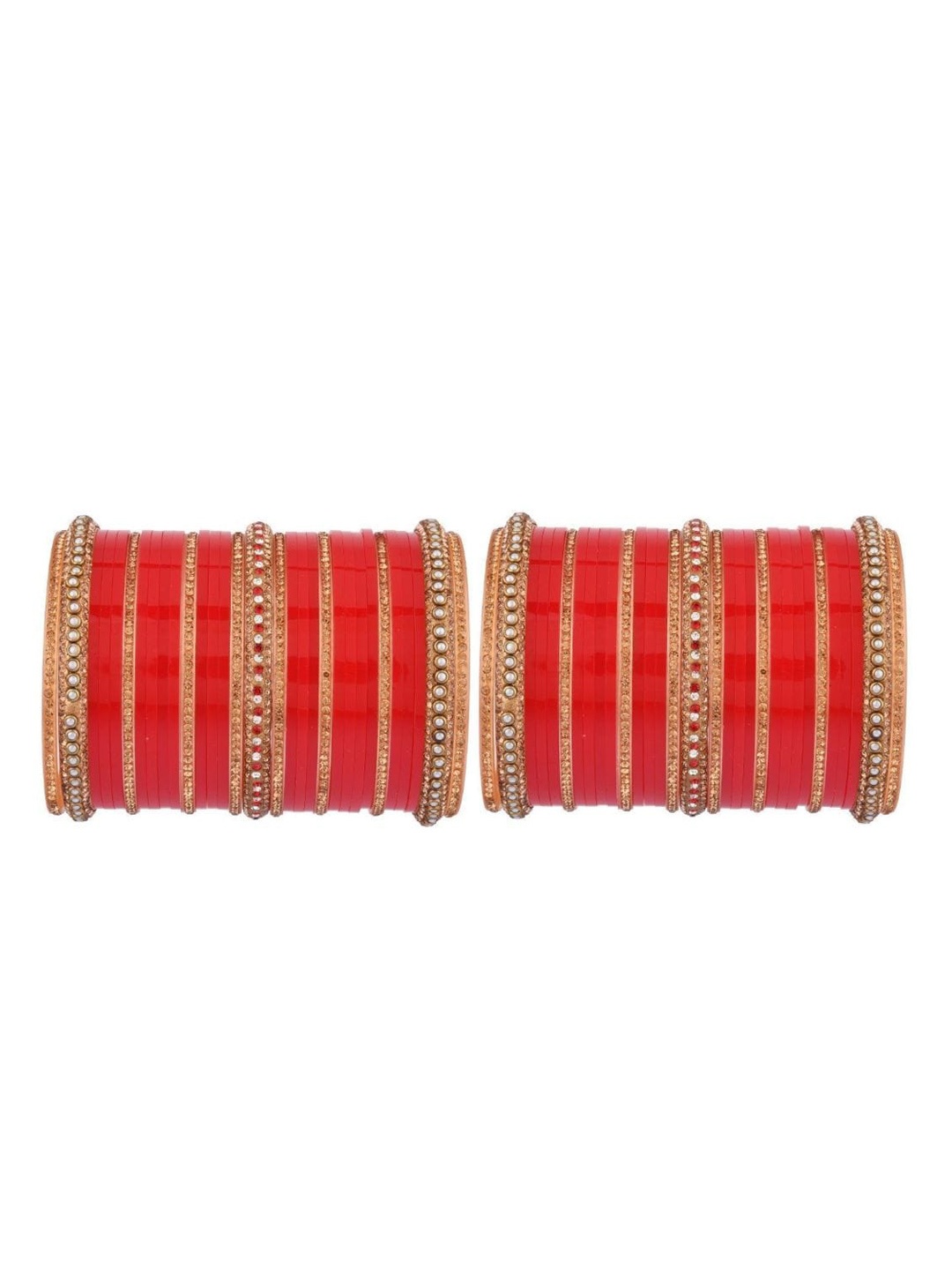 

Efulgenz 62-Pcs Red & White Crystals Studded Gold-Plated Bangle Set