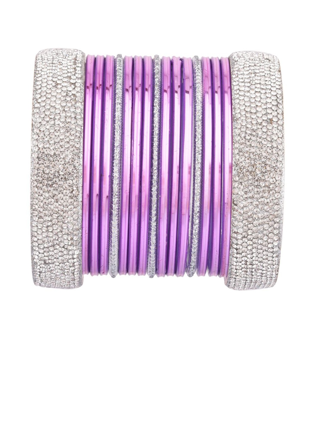 

Efulgenz Classic 17-Pcs Purple Rhodium-Plated Bangle Set