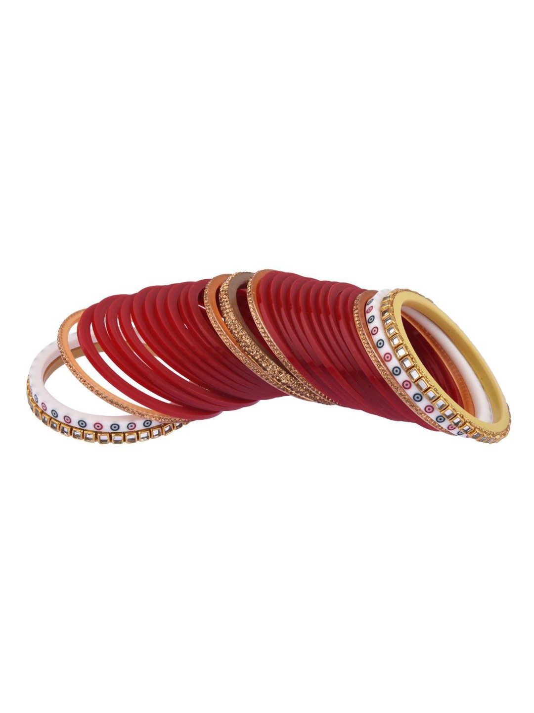 

Efulgenz Antique Designer Set of 58 Gold-Plated & Maroon Bangle Set
