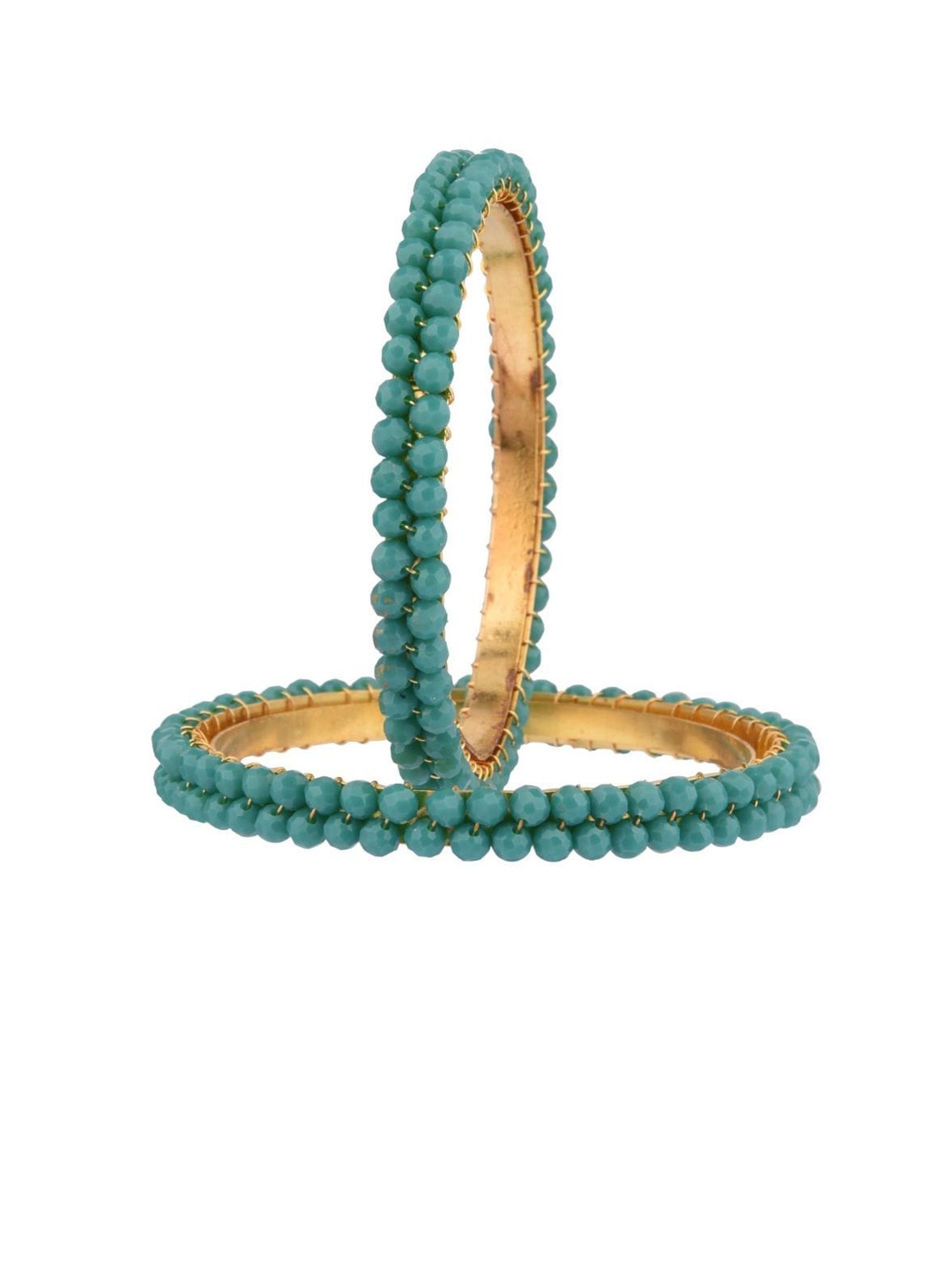 

Efulgenz Antique Designer Set Of 2 Gold-Plated & Green-Beaded Bangles