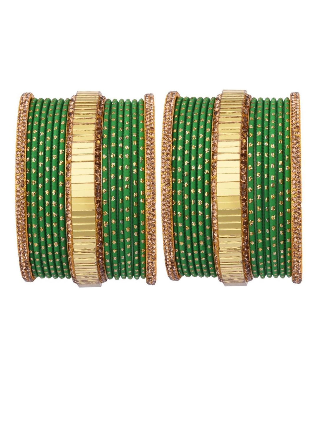 Efulgenz Antique Designer Set Of 30 Gold-Plated & Green Bangle Set