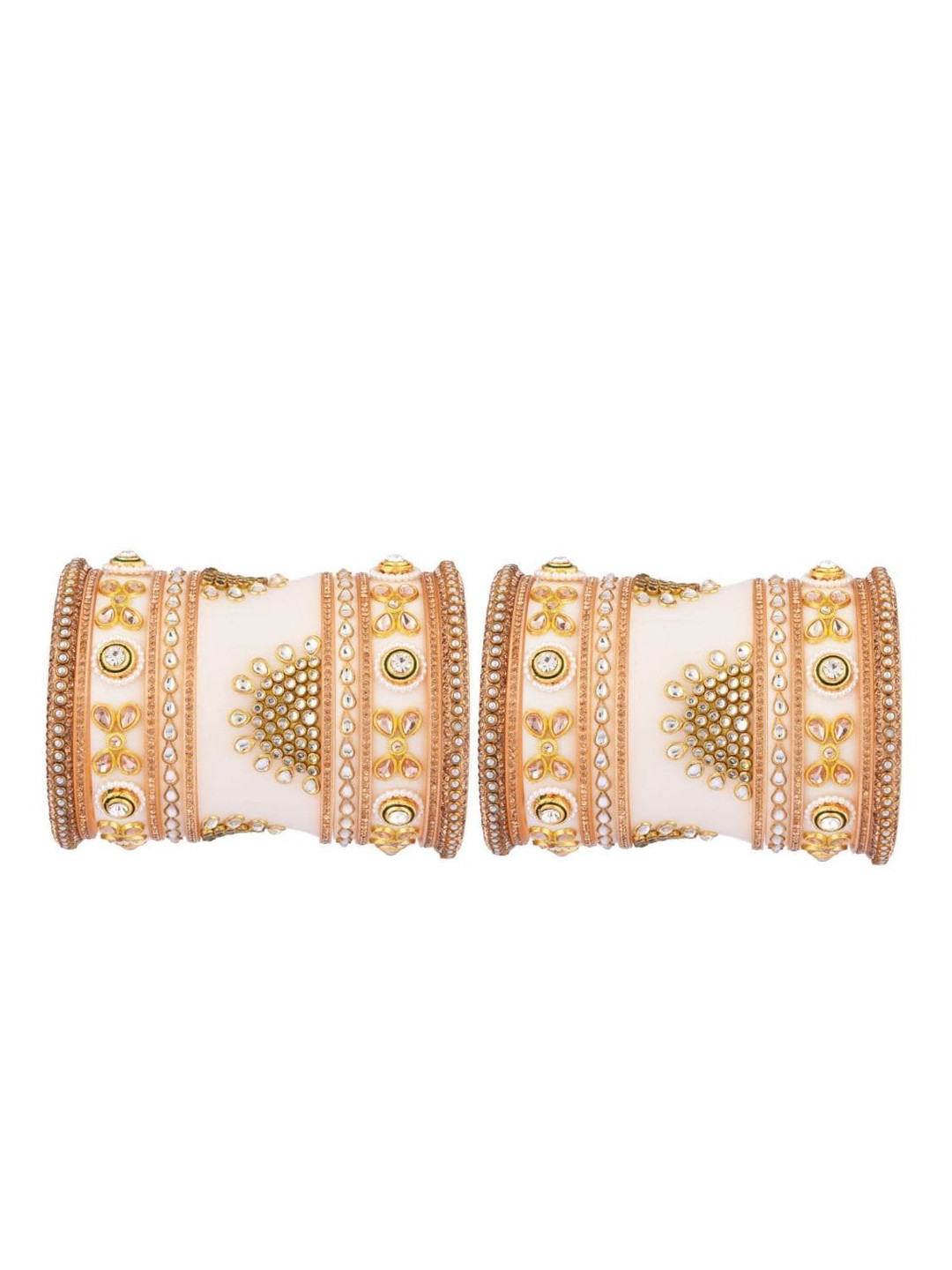 

Efulgenz Indian Traditional Set Of 26 Gold-Plated Off-White Crystal Studded Bangle Set