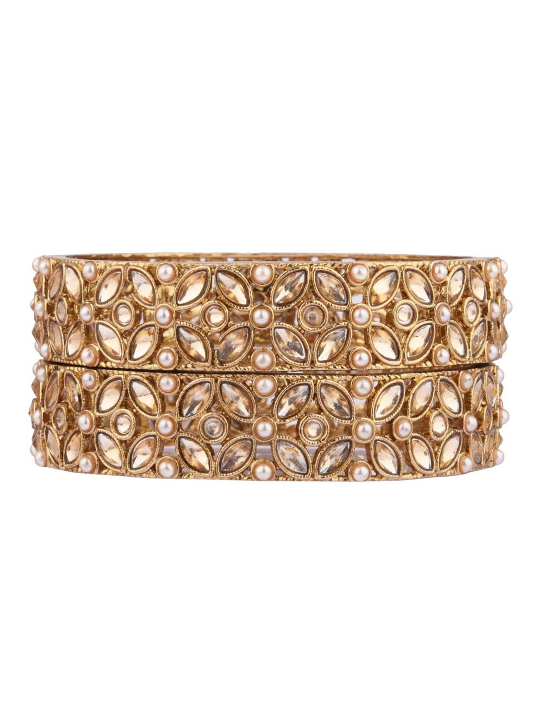 

Efulgenz Elegant Designer Set of 2 Gold-Plated White Crystal-Studded Bangle Set