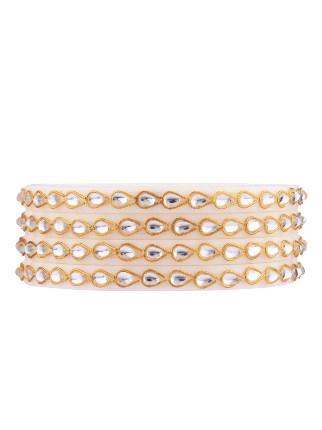 

Efulgenz Set Of 4 Gold-Plated White Crystals-Studded Bangle