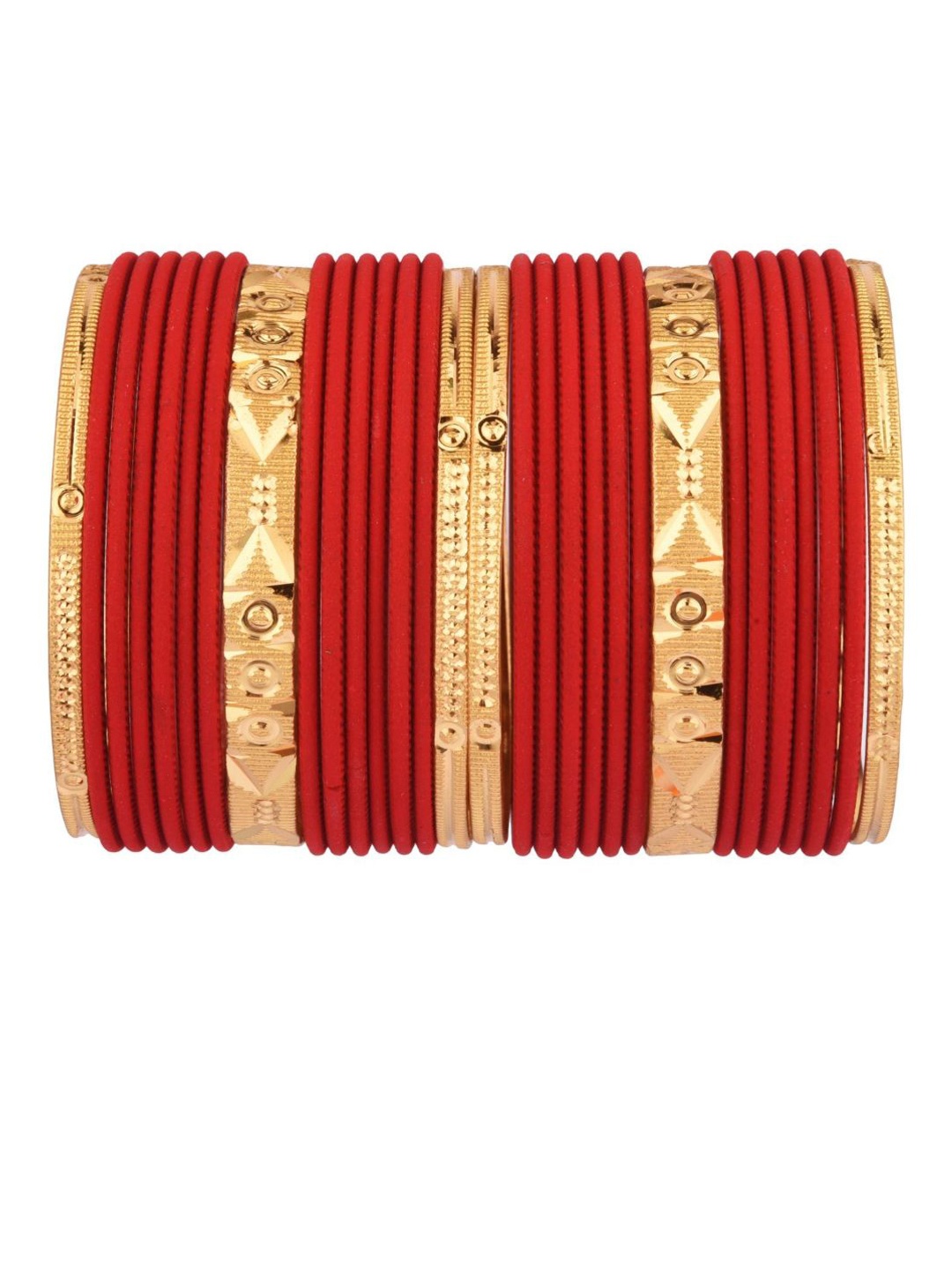 

Efulgenz Classic Fashion 30-Pcs Gold-Plated & Red Bangle Set