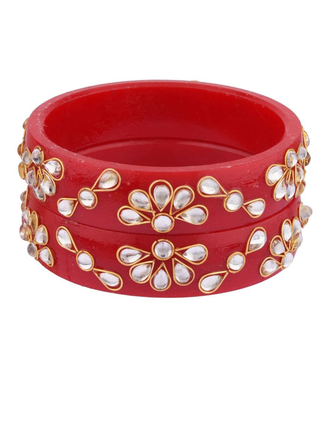 

Efulgenz White Set Of 2 Gold-Plated Kundan Studded Bangle Set