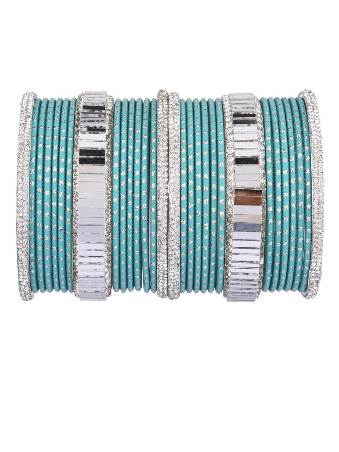

Efulgenz Green Pack Of 30 Rhodium-Plated Crystal-Studded Bangle Set, Silver