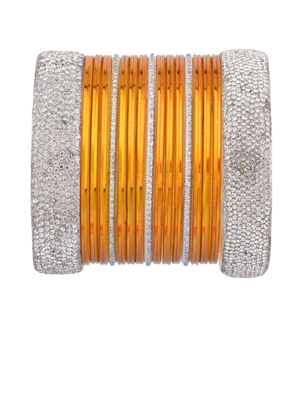 

Efulgenz Classic Fashion Indian 17-Pcs Rhodium-Plated Silver-Toned & Crystal Studded Bangles