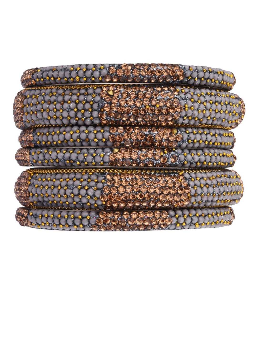 

Efulgenz Set Of 6 Rhodium-Plated Silver-Toned & Grey CZ Crystal Studded Bangles