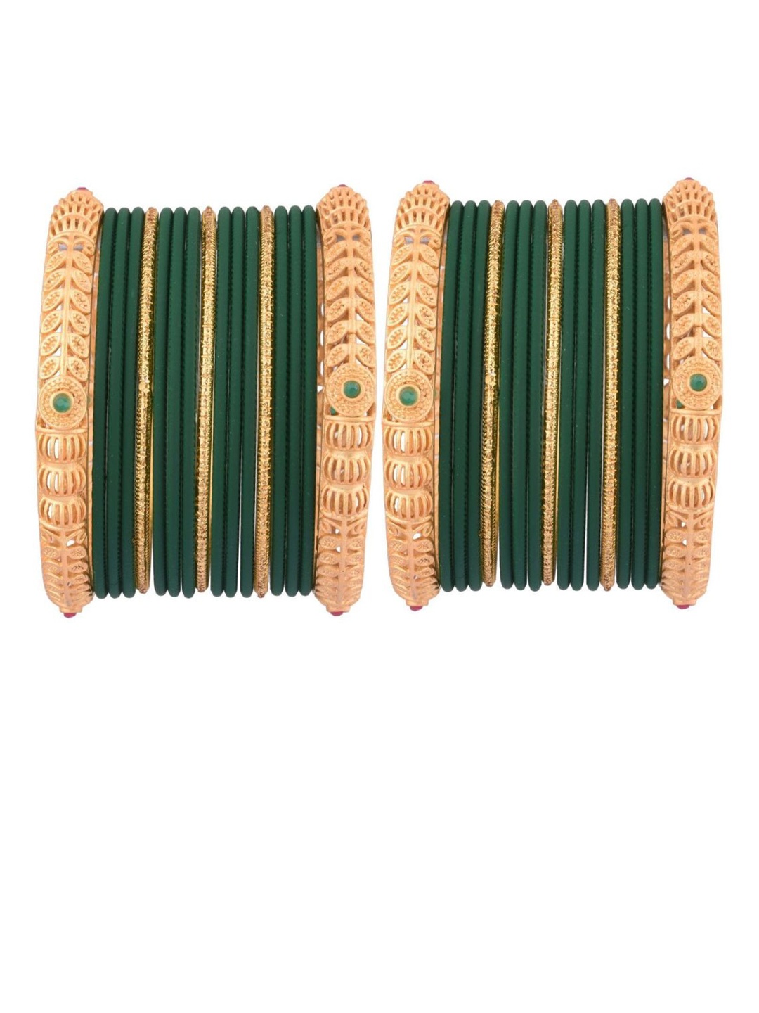 

Efulgenz Antique Designer 34-Pcs Gold-Plated & Green Bangle Set