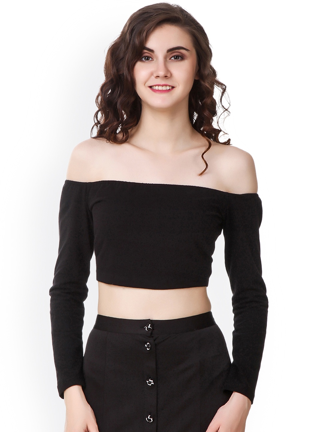 

Texco Women Black Solid Bardot Top