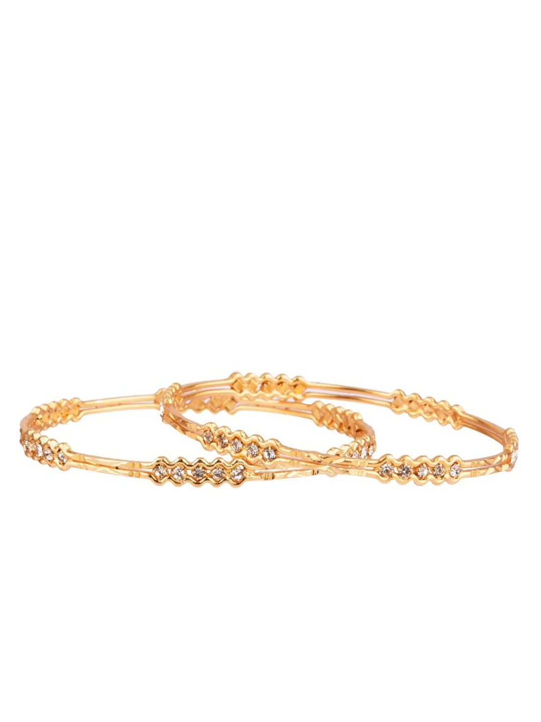 

Efulgenz Antique Designer Set Of 2 White & Gold-Toned Stone-Studded Bangle Set