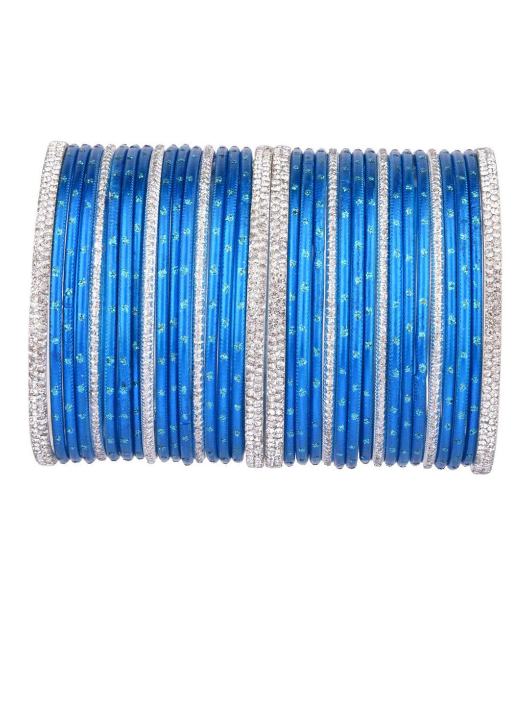 

Efulgenz Classic Fashion 34-Pcs Blue & Rhodium-Plated Crystal-Studded Bangle Set