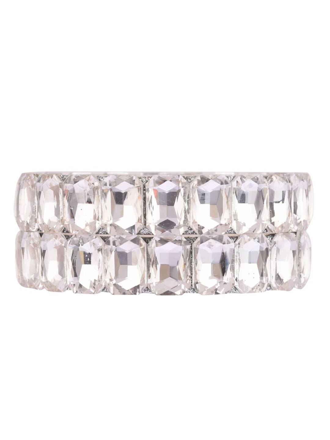 

Efulgenz Silver-Toned & White Set of 2 Rhodium-Plated CZ Crystal Kundan Studded Bangles