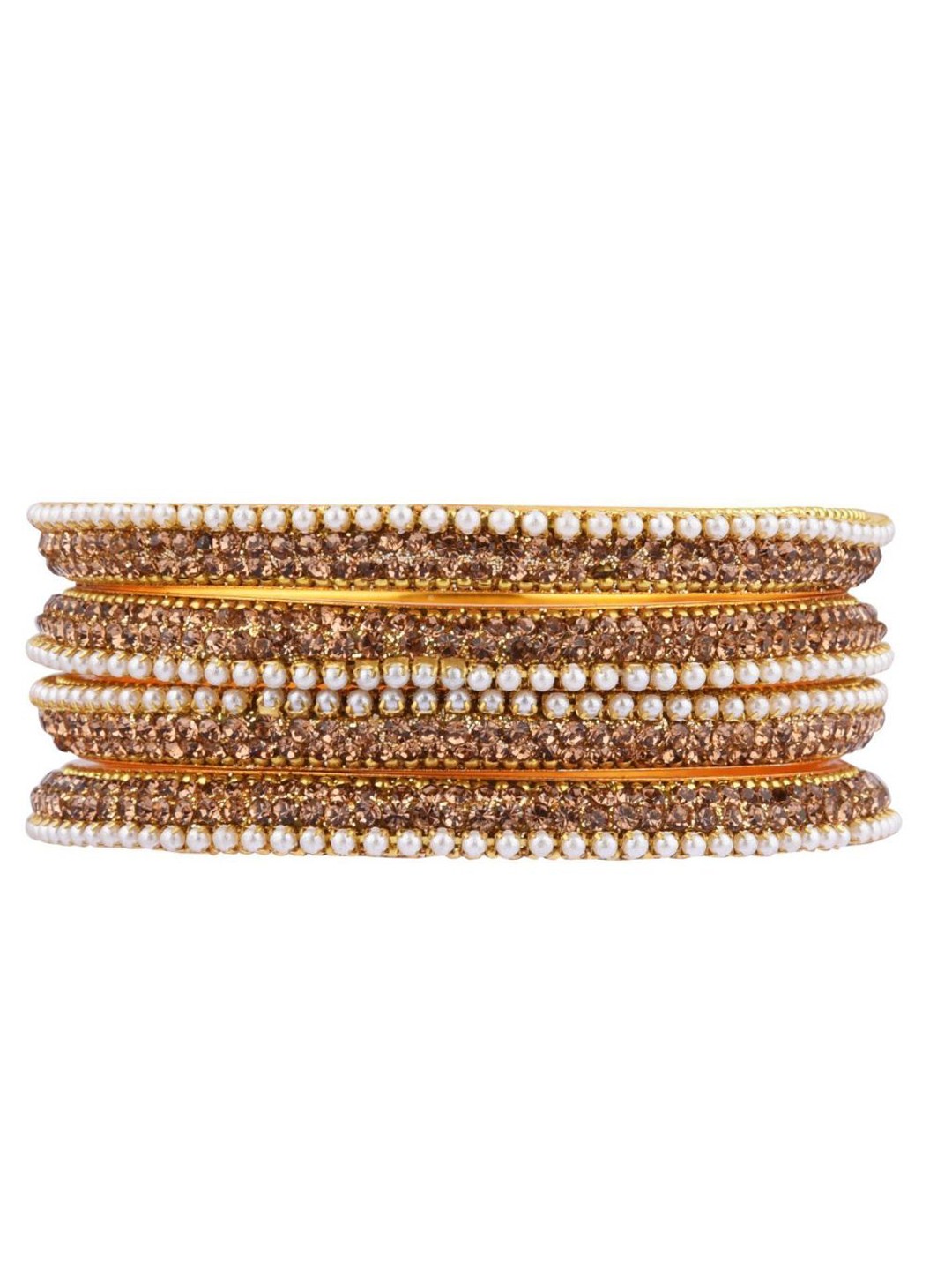 

Efulgenz Classic Fashion 4-Pcs White & Gold-Plated Pearls Studded Bangle Set
