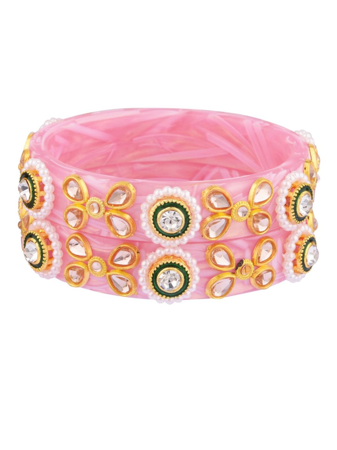 

Efulgenz Pink Set Of 2 Stone Studded Bangle