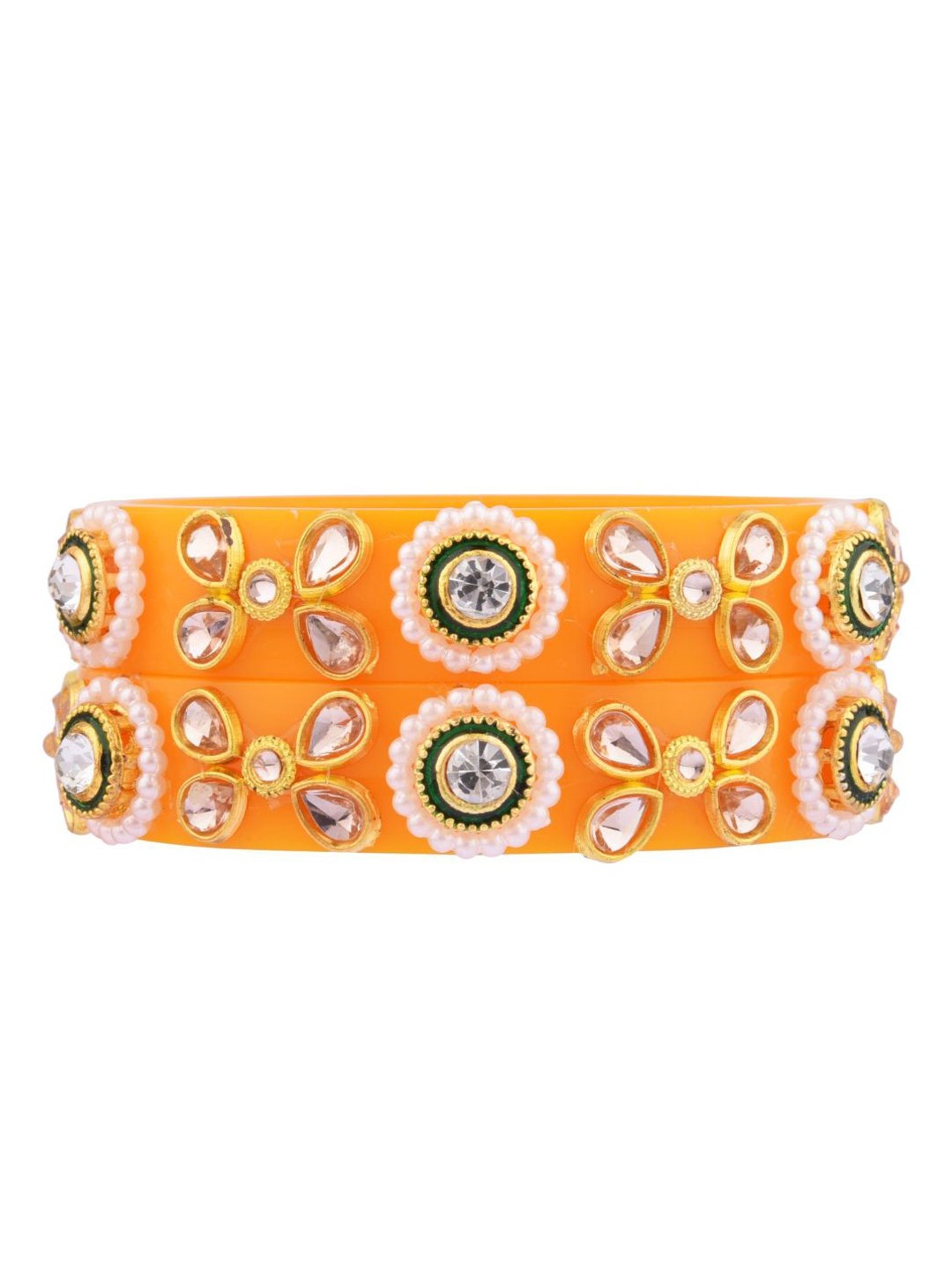 

Efulgenz Antique Designer 2-Pcs Orange & Gold-Plated Faux Pearl Beaded Bangle Set