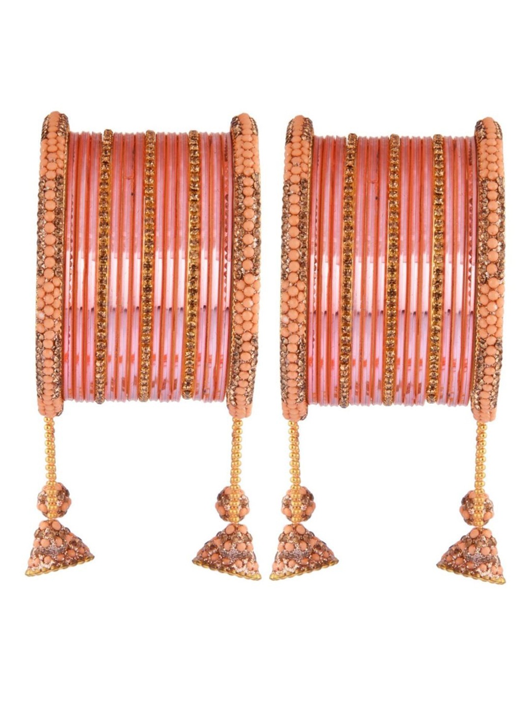 

Efulgenz Classic Fashion Peach-Colored 34-Pcs Gold-Plated Crystal-Studded Bangle Set