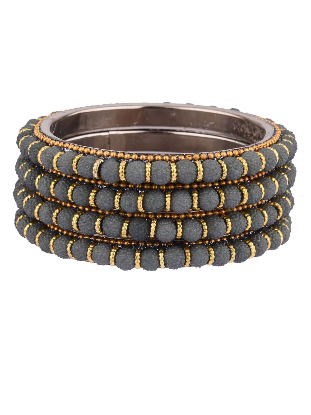 

Efulgenz Classic Fashion Set Of 4 Gold-Plated Grey Beaded Bangle