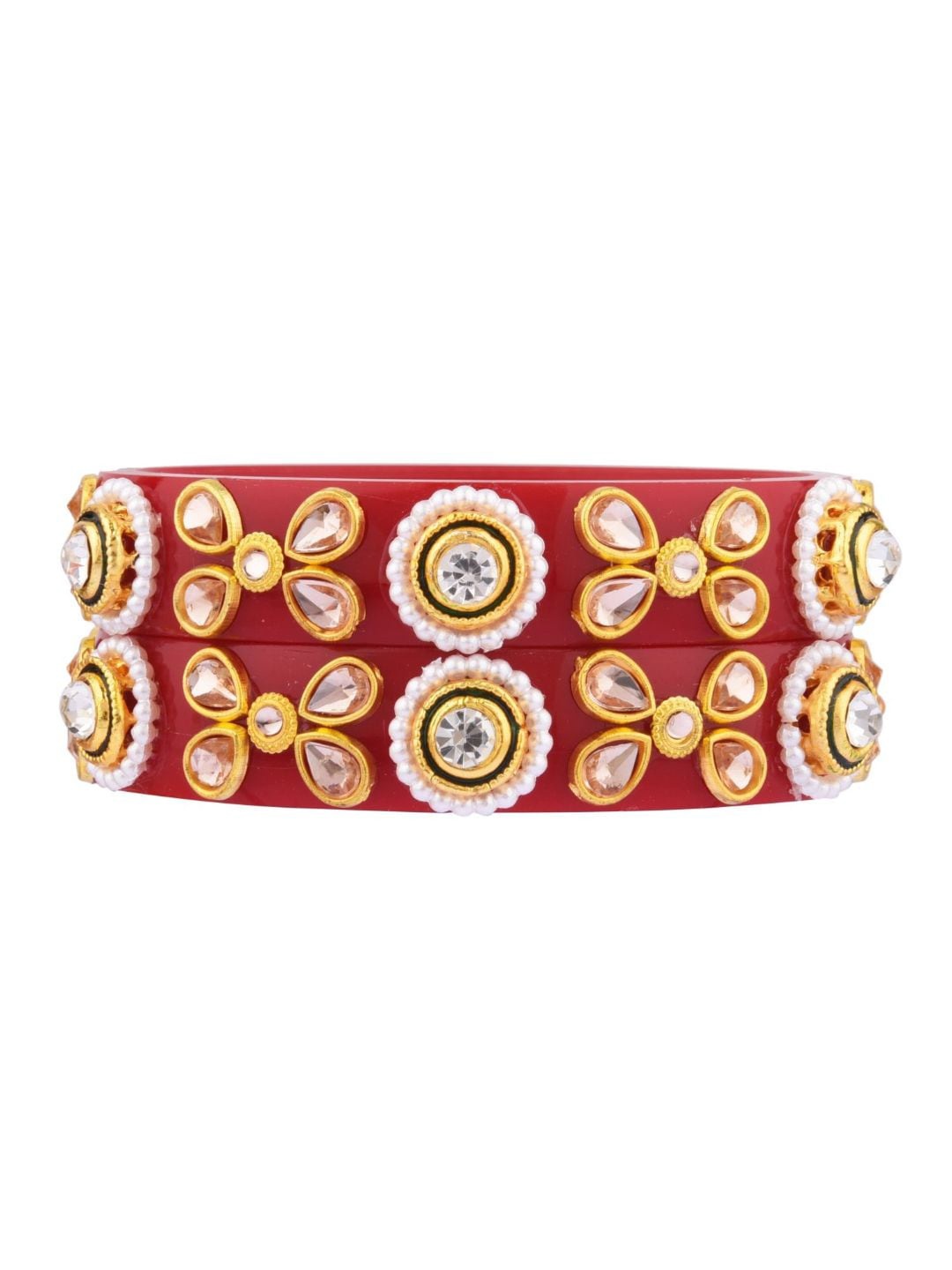 

Efulgenz Red Set Of 2 Gold-Plated Crystals-Studded Bangle